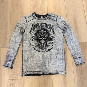 VTG Y2K Affliction Thermal Shirt Mens Large Long Sleeve Graphic Reversible skull